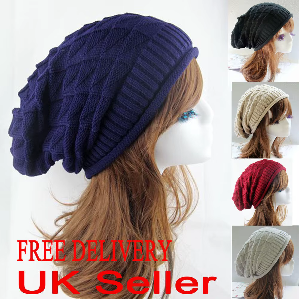 Mens Ladies Knitted Woolly Winter Oversized Slouch Beanie Hat Cap Skateboard