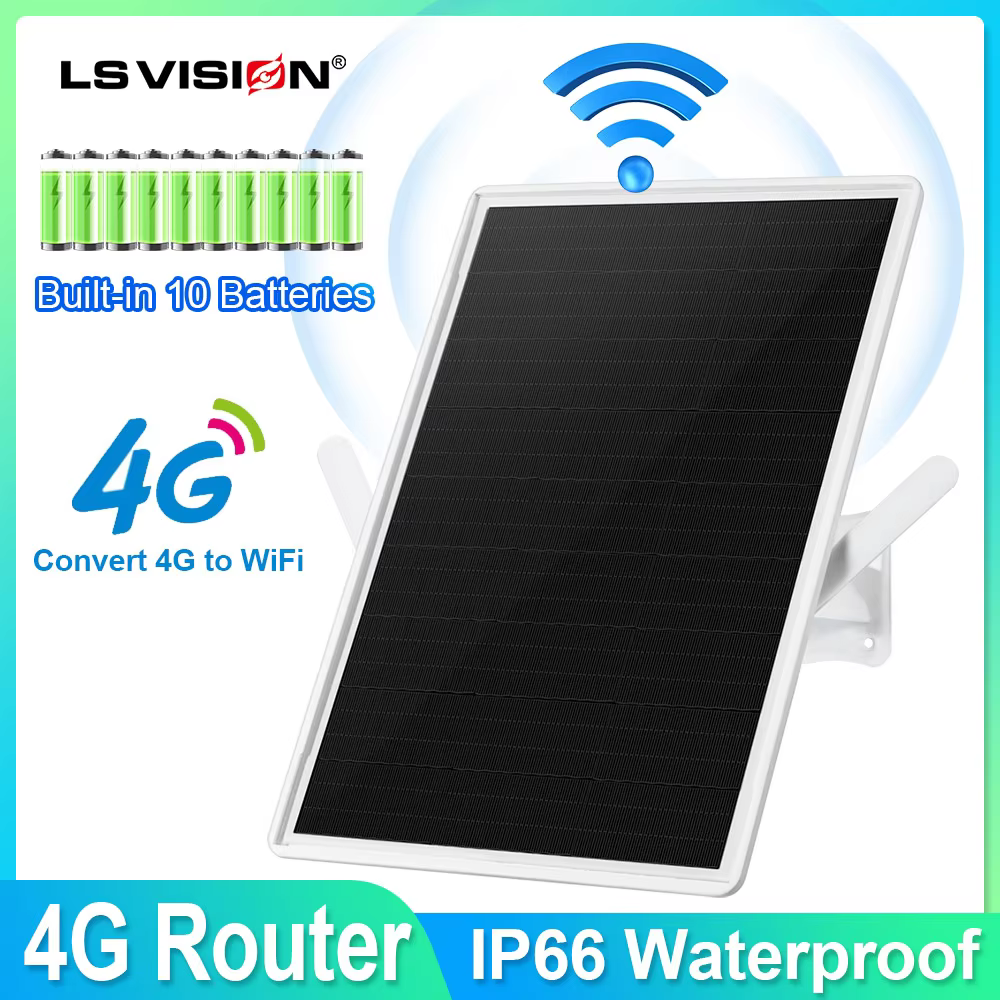 LS VISION Solar Powered 4G Modem Router, Outdoor Wireless Router with SIM Card Slot Mobile Hotspot 2.4GHz Wi-Fi 150Mpbs for cam