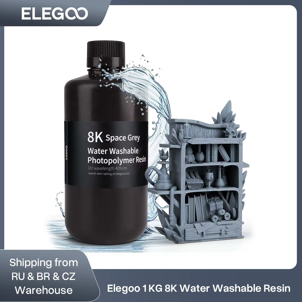 ELEGOO 8K 3D Printer Resin 405nm Water Washable Resin UV-Curing Resin Best for SATURN 2 8K 3D Printer Space Grey 1000g
