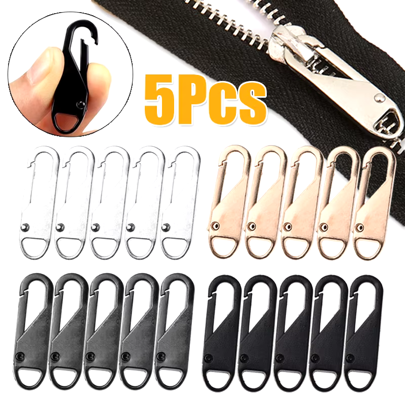 5pcs Universal Replacement Zipper Slider Metal Alloy Removal Zipper Puller Luggage Bag Zip Head DIY Craft Sewing Tool Repair Kit