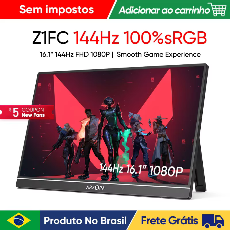 ARZOPA 16.1 inch 100% sRGB 144Hz Gaming Monitor Portable Laptop Display with Type C Mini HDMI For PS4/5 Steam Deck Switch PC Mac