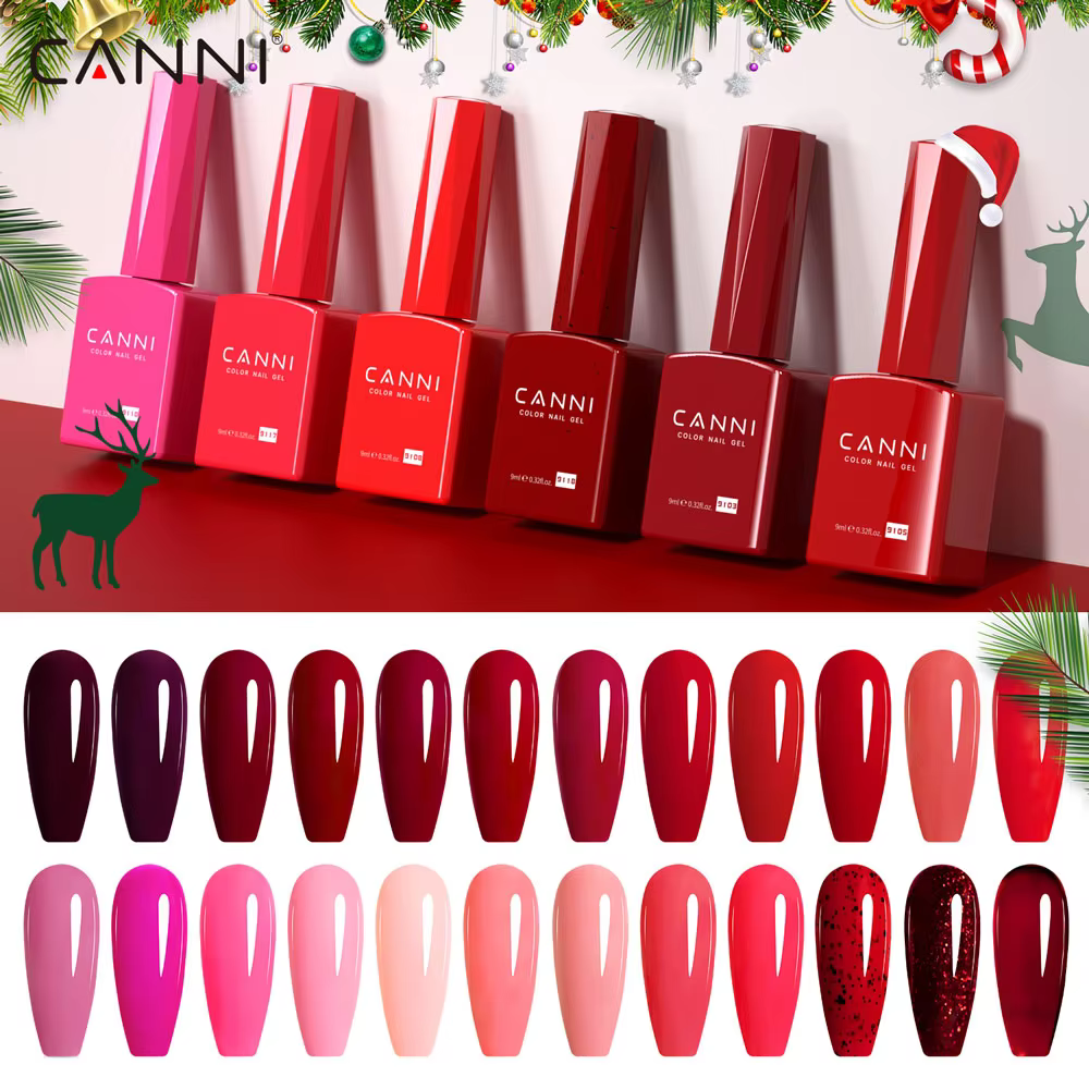 CANNI Gel Nail Polish VIP Gorgeous Christmas Red Color Winter Nails Full Coverage HEMA FREE Soak Off UV LED Semi Permanent Gel