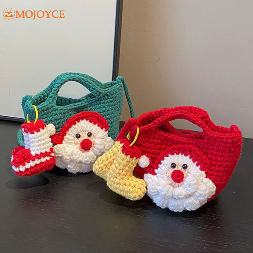 Funny Christmas Women's Crochet Small Handbag 2024 New Kawaii Clutch Purses Handmade Knitted Santa Claus Crossbody Shoulder Bags
