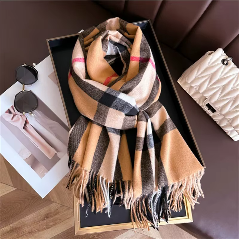 Women Cashmere Scarves Lady Winter Warm Soft  Shawls Wraps Female Plaid Knitted Long Scarf for Women