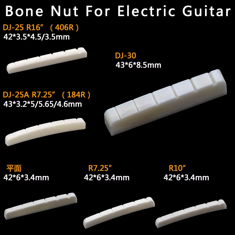 Real Slotted Bone Nut For Electric guitar upper string pillow guitar pillow string Pillow guitar bridge (Bottom Flat42/43*3.4*6)
