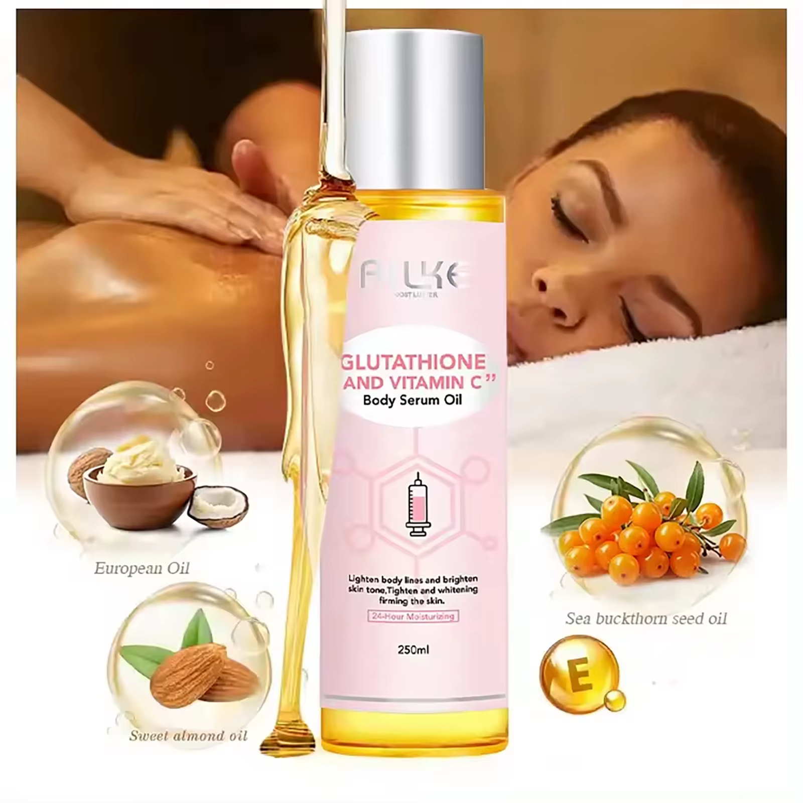 AILKE Body Oil, Ultra-Hydrating, Deeply Nourishe, Day and Night Moisturizer for Skin Glowing With Glutathione Vitamin C