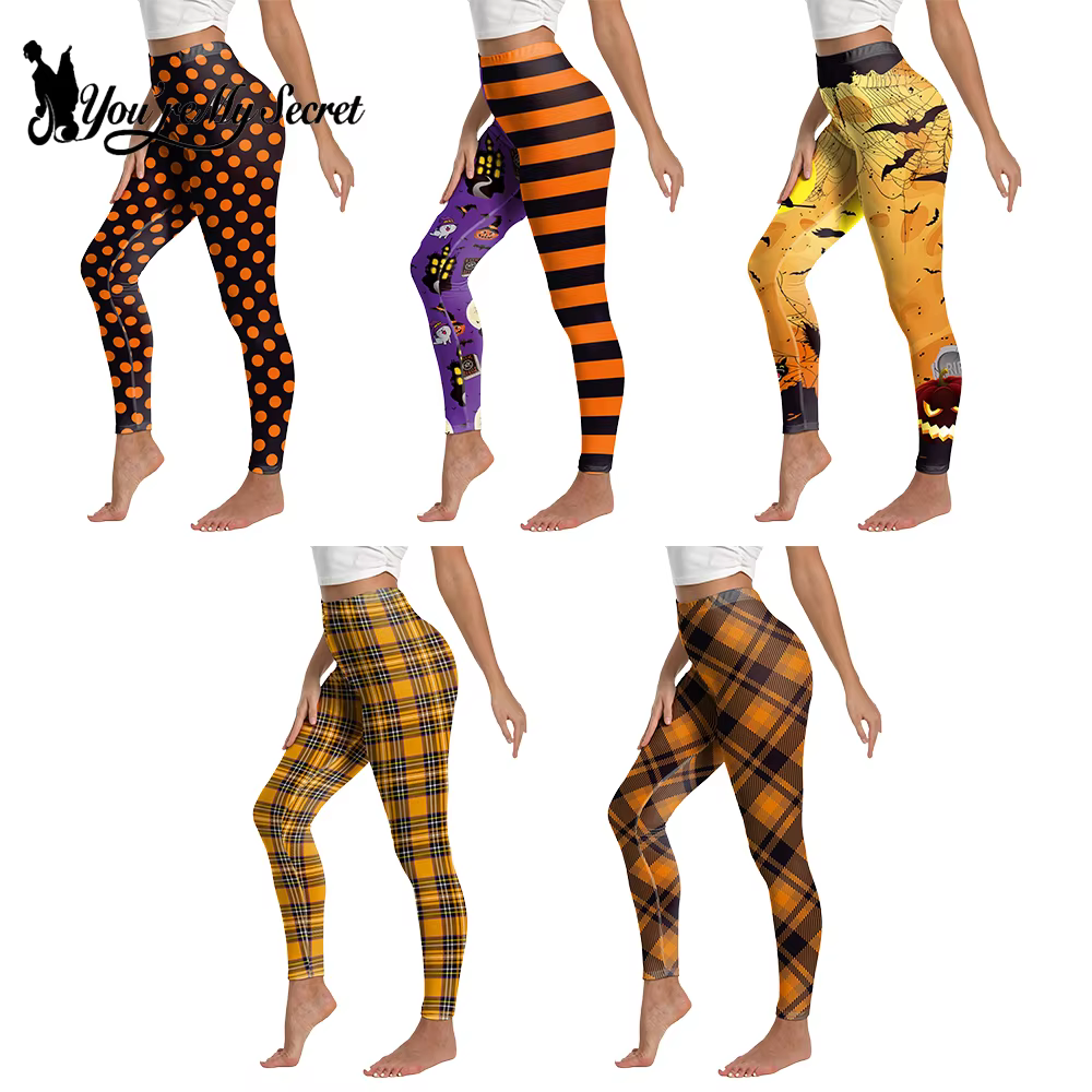 [You're My Secret] Halloween Party Tight Elastic High Waist Striped printed Pencil Pants Stretch Leggings For Women