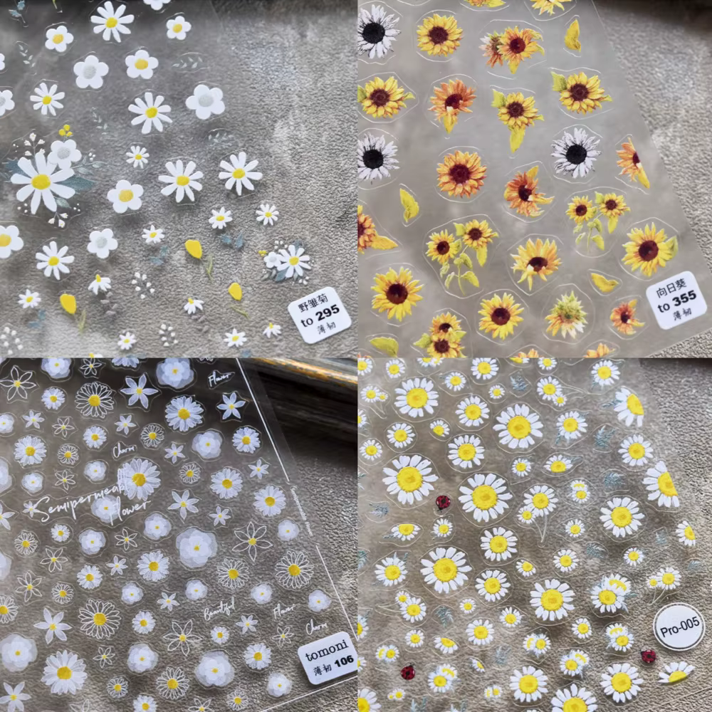 Nail Stickers Cute Image Flowers Leaves Press On Nails 3D Flower Nail Engraved Art Decorations Nail Decals Design Manicure