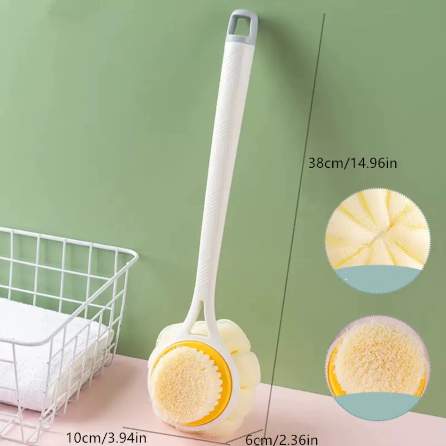 Long Handle Double-sided Bath Brush, Soft Nylon Back Scrubber, Two-in-one Bath Brush
