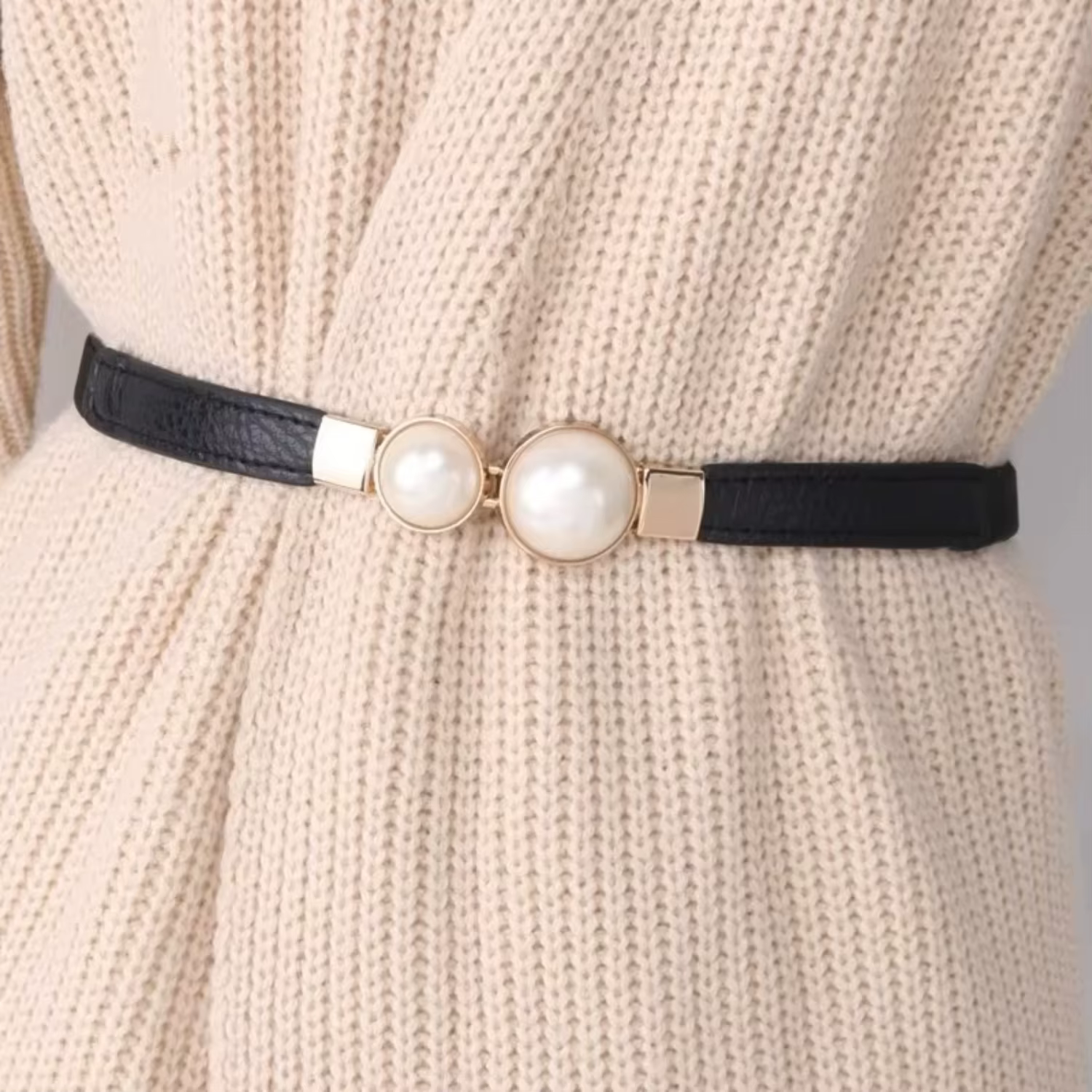 Creative Pearly Buckle Belt, PU Leather dress skirt, Stable Thin Women Belt, Ladies waistband