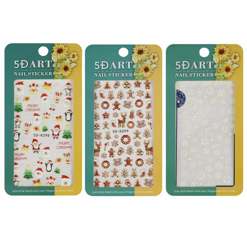 Holiday Nail Stickers Winter Nail Stickers Embossed Decals Free DIY Self-adhesive Design With Christmas Pattern Greeting Card