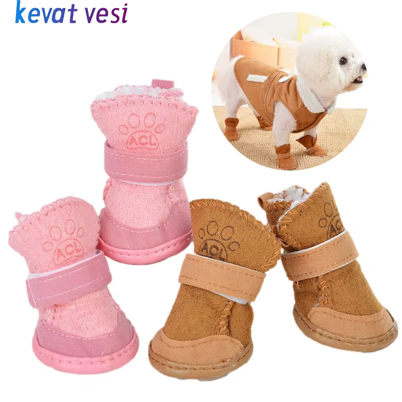 4pcs/set Pet Dog Shoes Winter Warm Dog Snow Boots for Small Medium Dogs Outdoor Non-Slip Thicken Puppy Sneakers Dog Accessories