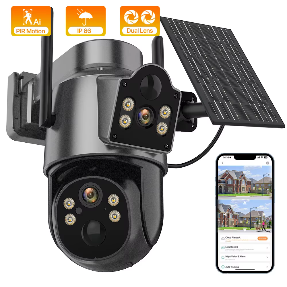 4MP Wireless Outdoor 7.6W Dual lens Built-in Battery Solar Camera 1080P 5W Long Time Standby PIR IP  Solar Camera Security iCsee