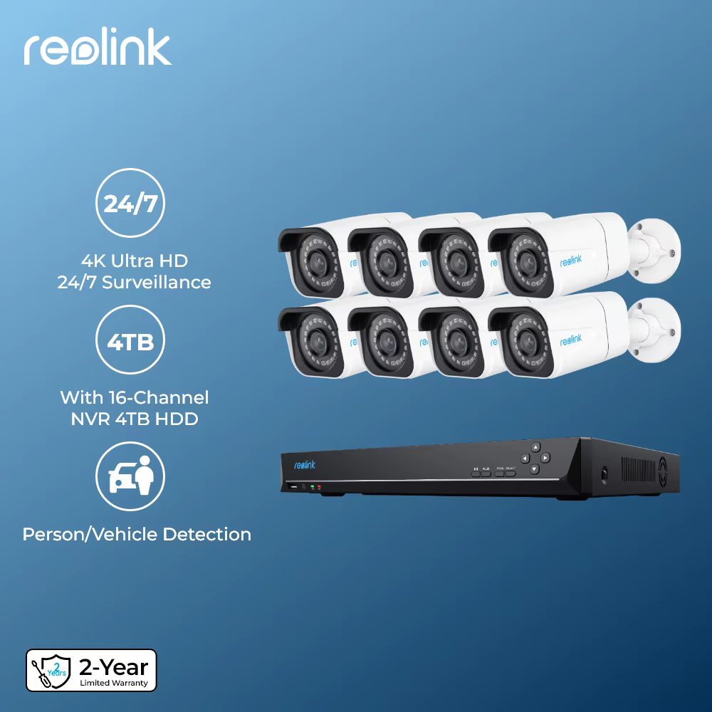 Reolink 4K Security Camera System 8pcs 8MP PoE Person Vehicle Detection IP Surveillance Camera H.265 16CH NVR for 24/7 Recording