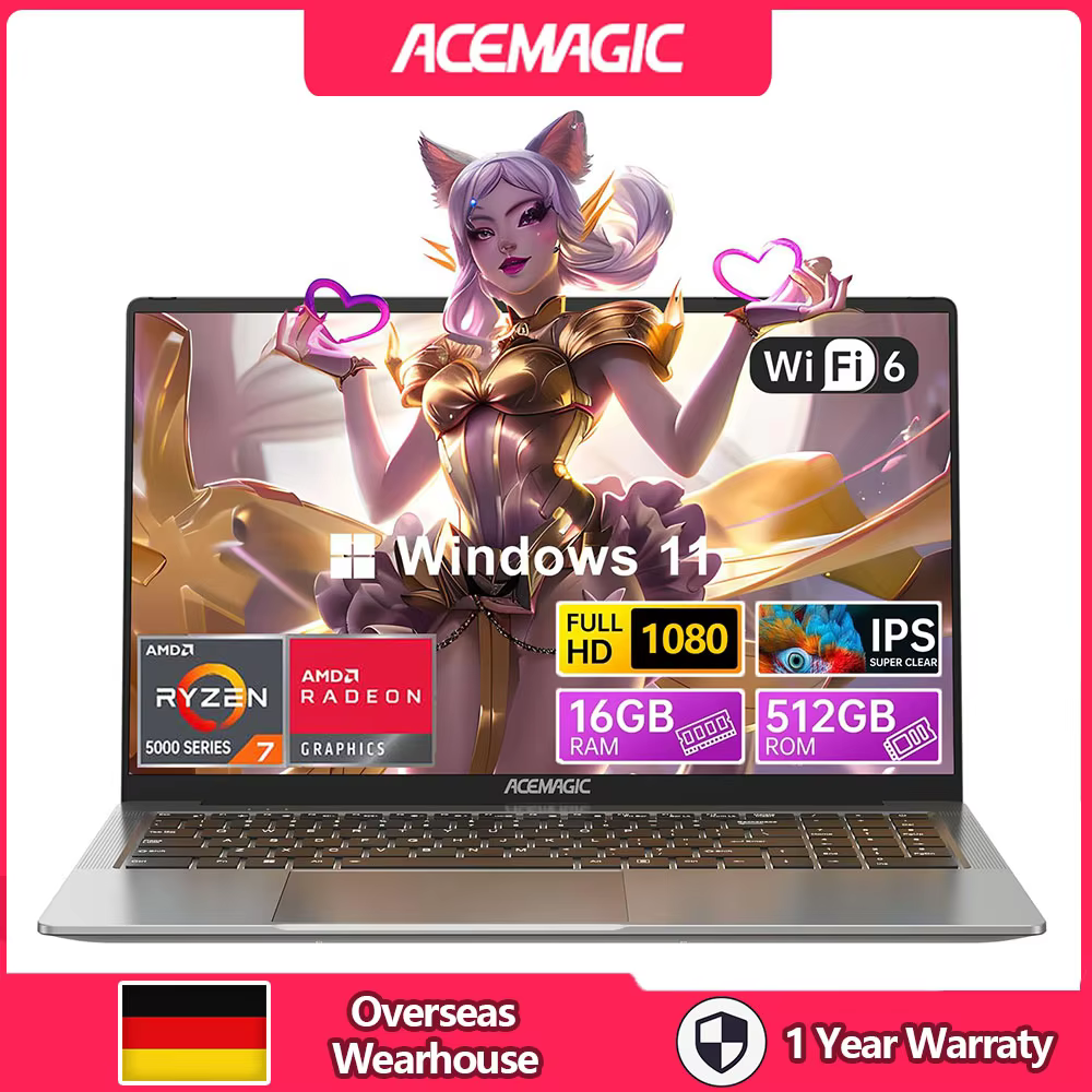 ACEMAGIC Gaming Notebook AMD Ryzen 7 5825U(Beat i7-1265U) ackbed Laptop Keyboard RAM 16GB NVME SSD 512GB "Full HD 1920x1080