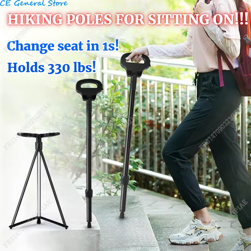 New Multifunction Trekking Poles Portable Folding Cane Crutch Folding Outdoor Chair Design Walking Cane Hiking Stick Chair Pad