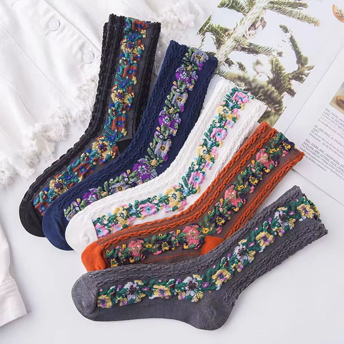 5Pairs/Set Vintage Ral Spring-Winter Ladies Wear Warm Cotton Soc
