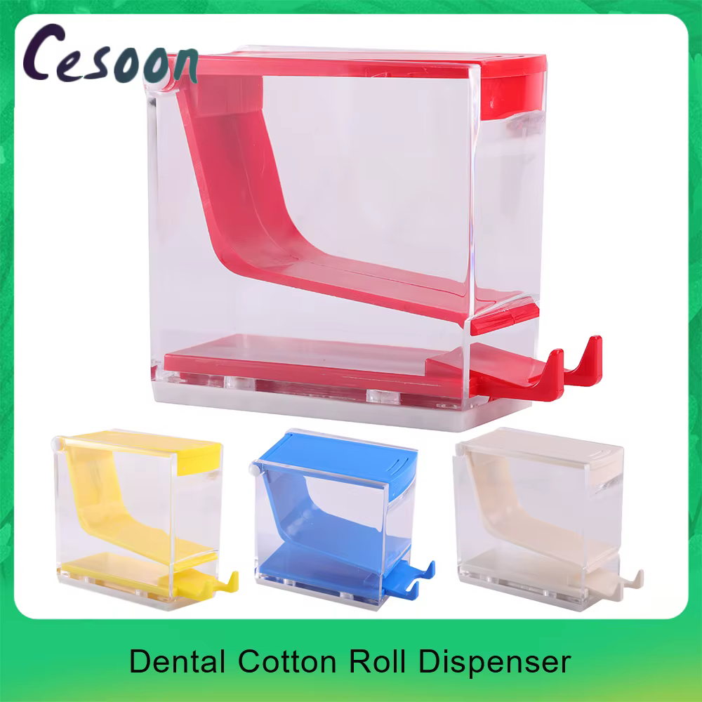 1Pc Dental Cotton Roll Dispenser Holder Press Type Box Dentistry Swabs Organizer Boxes tools Red Yellow Blue White Color Dentist