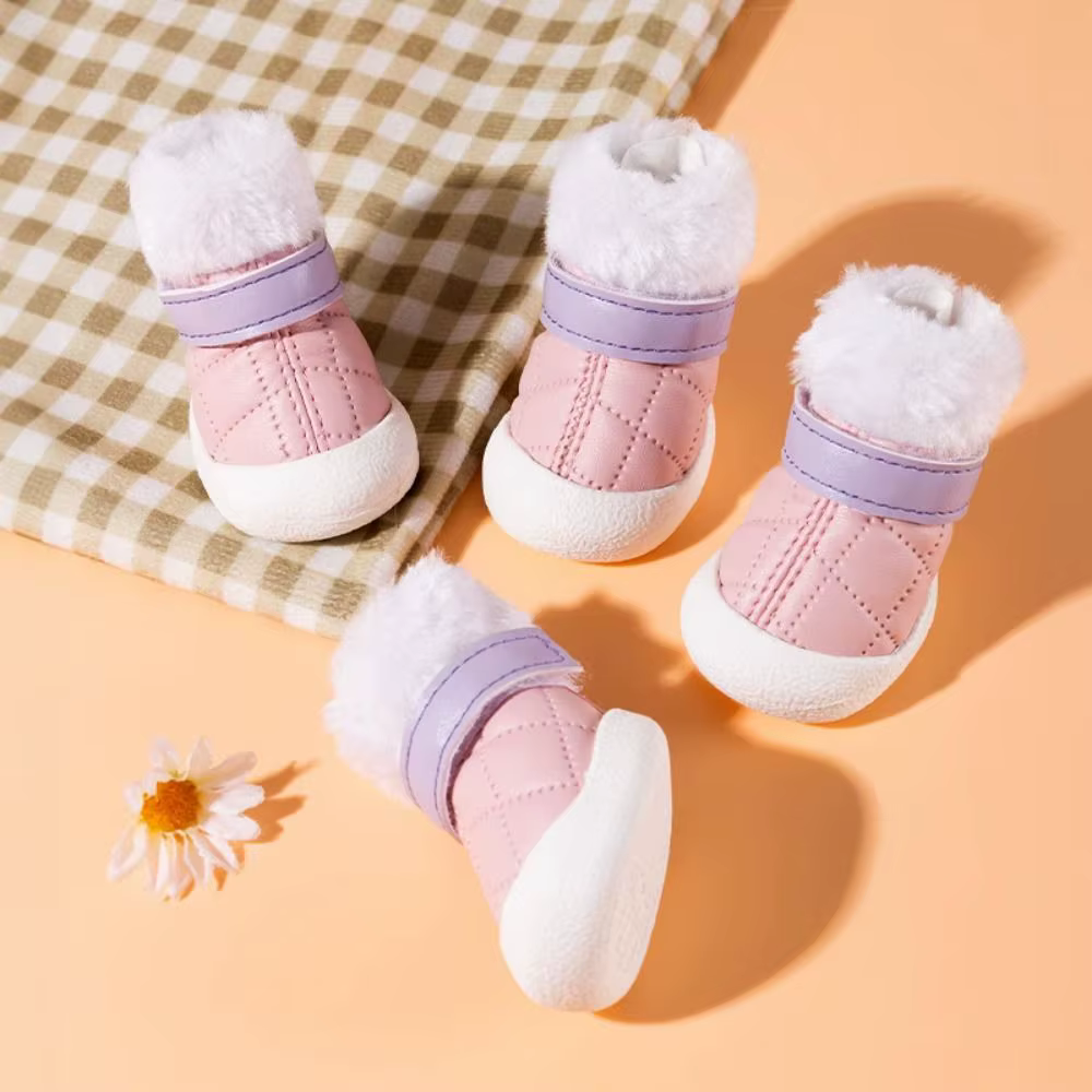 4pcs/set Thicken Puppy Snow Boots Adjustable Windproof Winter Dog Shoes Soft Waterproof Warm Puppy Booties Winter