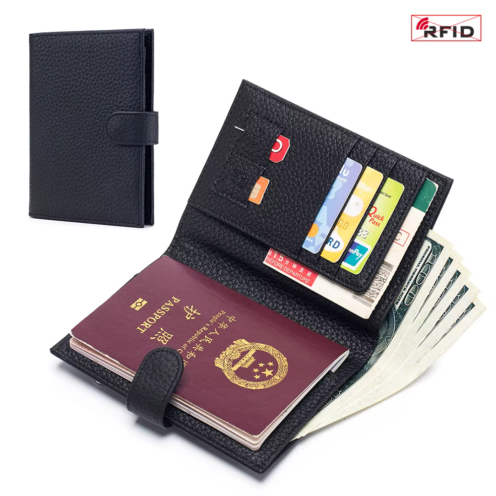 Passport Holder Wallet for Women Men RFID Blocking Travel Passport Bag Genuine Leather Passport Wallet Cover with Coin Zip Slot