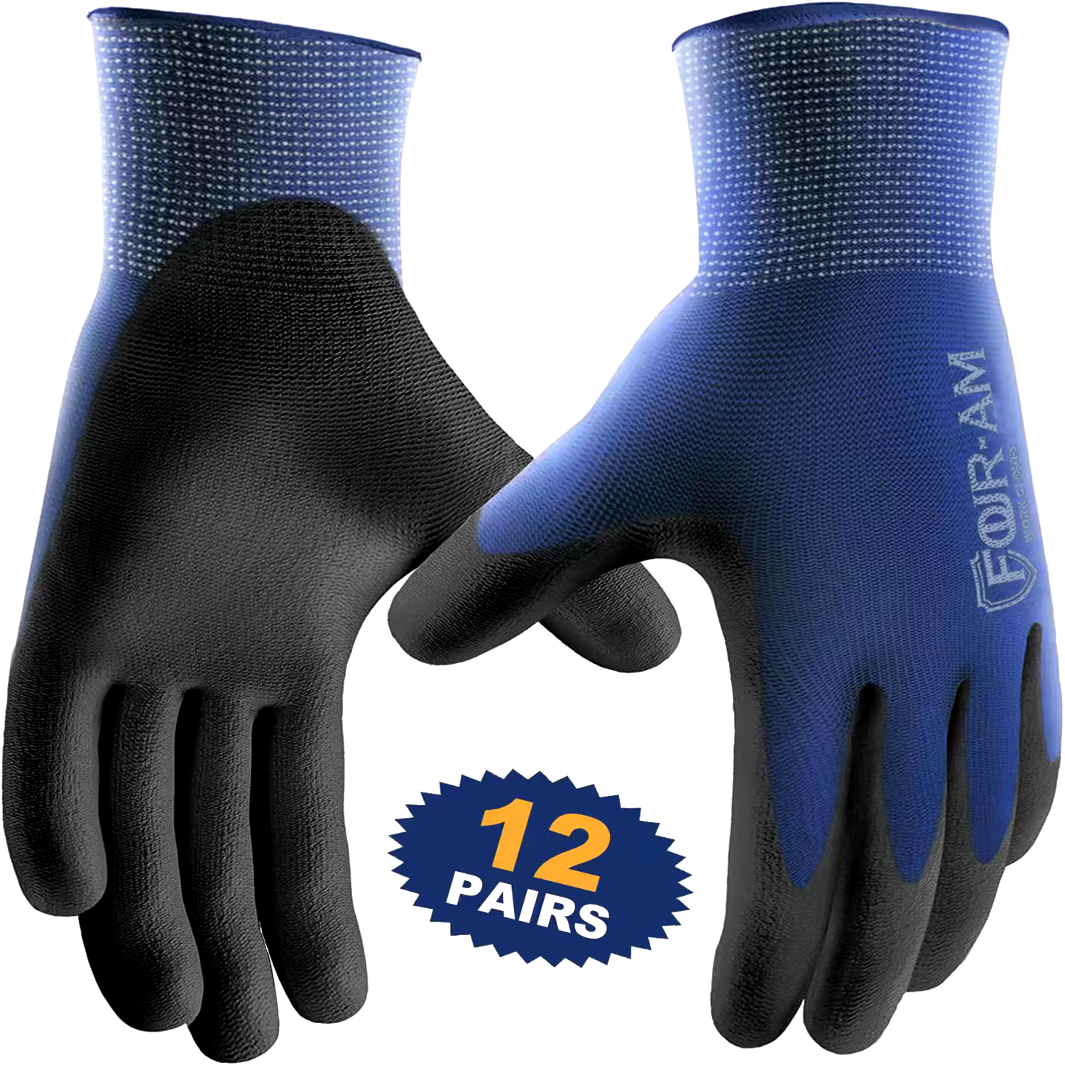 12pairs Ultra-Thin PU Coated Work Gloves,Excellent Grip,Nylon Shell Black Polyurethane Coated Safety Work Gloves,Knit Wrist Cuff
