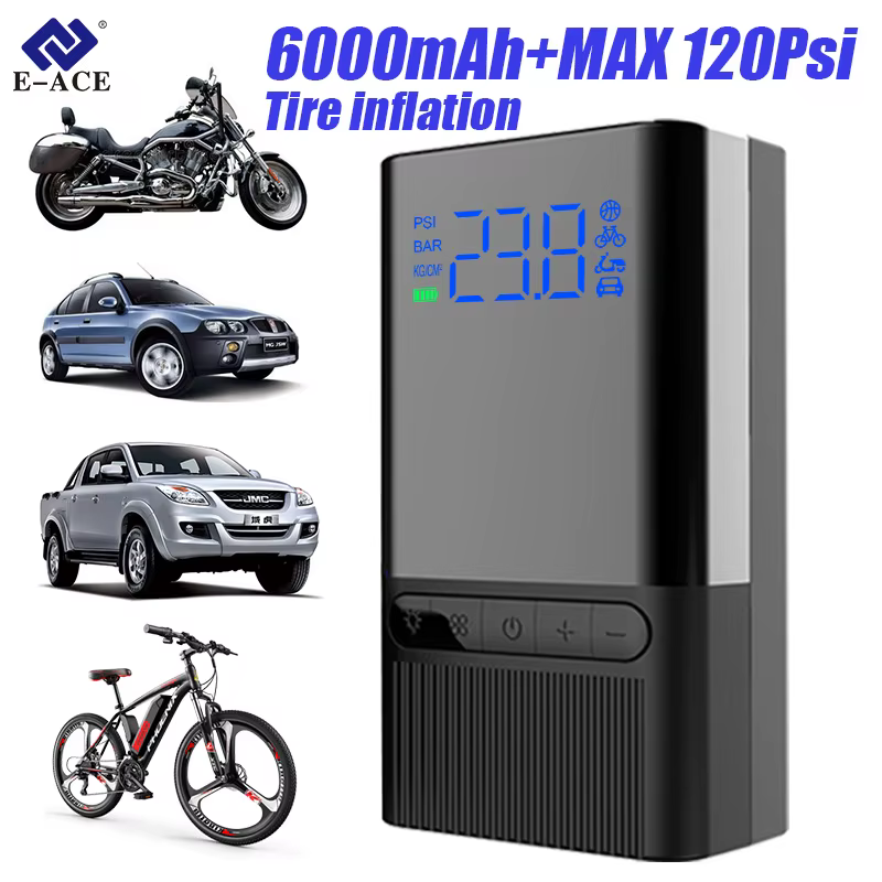 E-ACE Air Pump Portable Car Compressor Tire Inflator 6000mAh Battery Rapid inflation Suitable For Various Tire And Balloon Toys