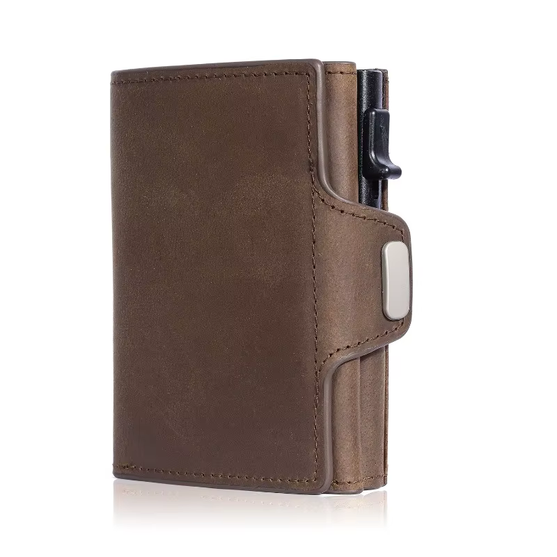 RFID protection, anti-theft brush, automatic pop-up credit card holder, genuine leather men's wallet, card bag, coin bag