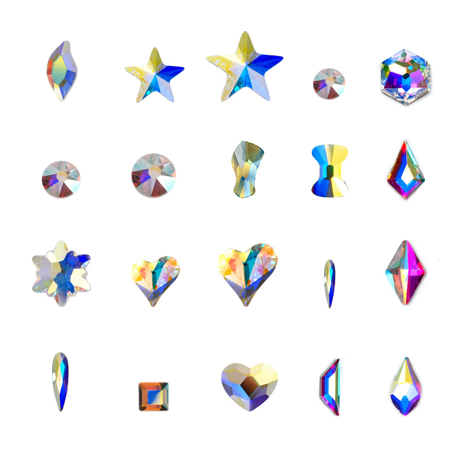 20pcs Different Design Rhinestone Diamond Flat Bottom Crystal AB Glitter Glass Nail Charms 3D Nail Art Decoration Accessories