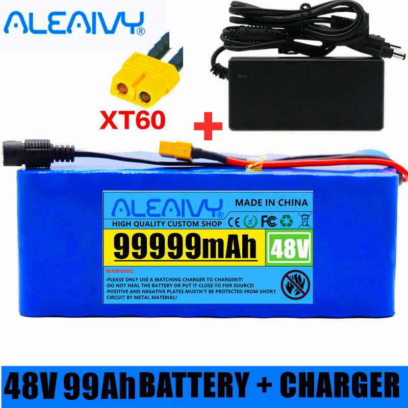 48v 99Ah Li Ion Battery 99000mAh 1000w Lithium Ion Battery Pack for 54.6v E-bike Electric Bicycle Scooter with BMS + 42v Charger