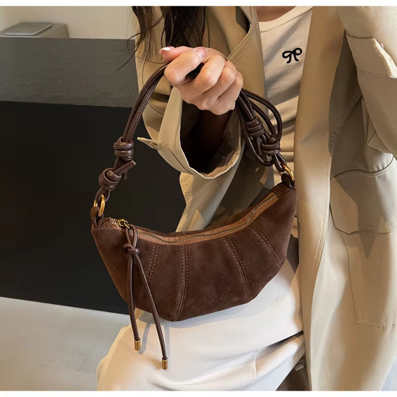 Velvet Material Zipper 2024 High Quality Shoulder Bag Solid Color Simple Fashionable Crossbody Bag Soft Western Style Handbag