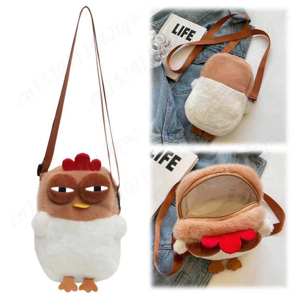 Chicken Purse for Women Cute Hen Shoulder Bag Plush Fluffy Tote Bag Adjustable Strap Handbag for Travel Party