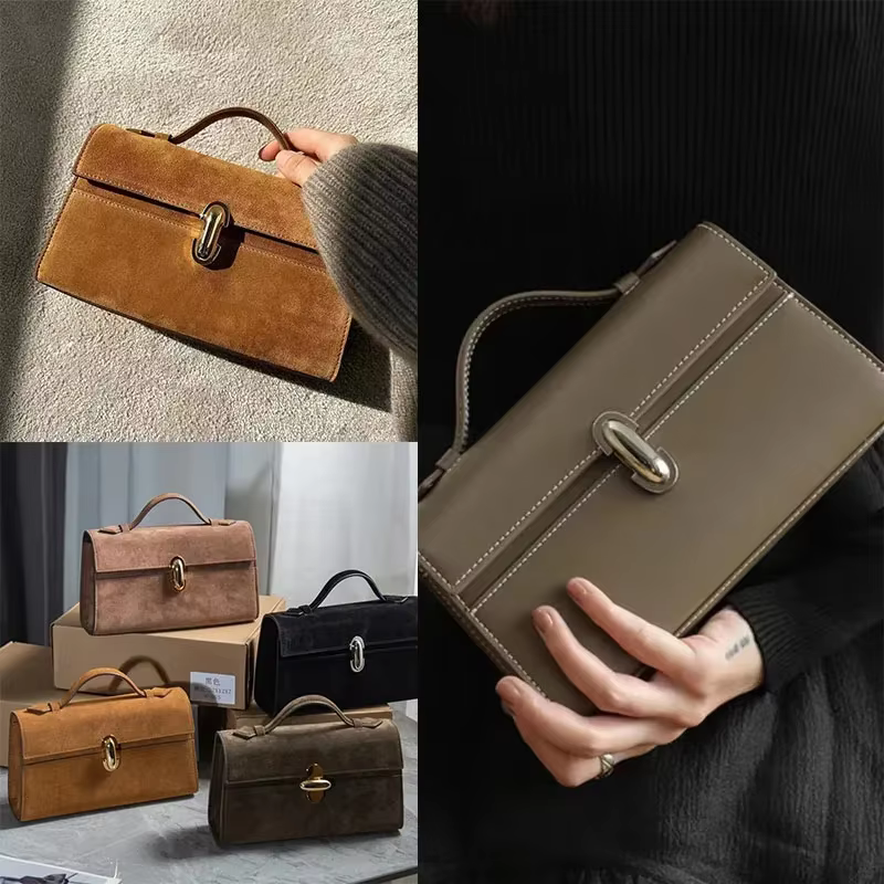 SAVETTE Brand The Symmetry 19 Genuine Leather Handbag Women's Suede Solid Color Simple Handbag Small Square Row Bag
