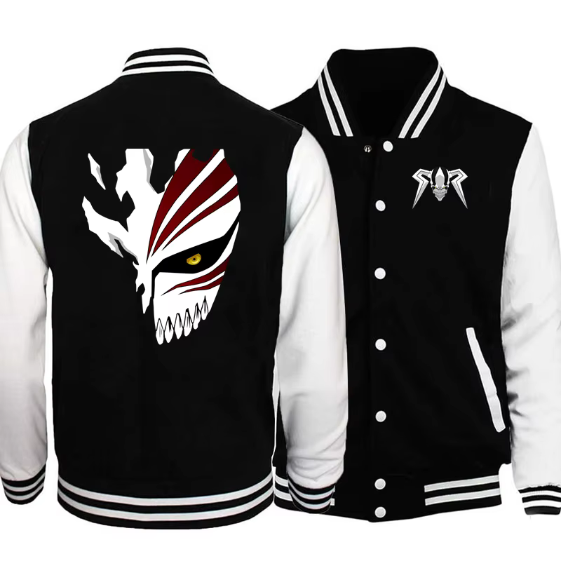 JP Anime BLEACH Baseball Jacket Print Kurosaki Ichigo Men Streetwear Fleece Bomber Jackets for Kids Winter Coats