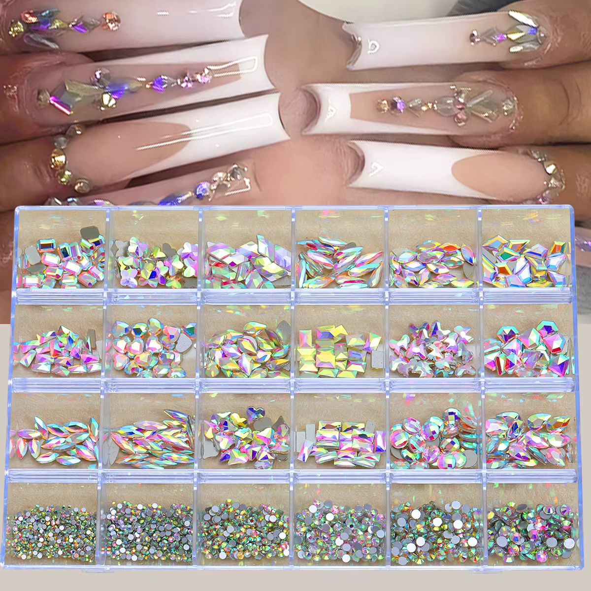 1 box of 24 grid mixed style flat -bottomed rhinestone suits color rhinestone multi -style nail art Rhein stone set, different s