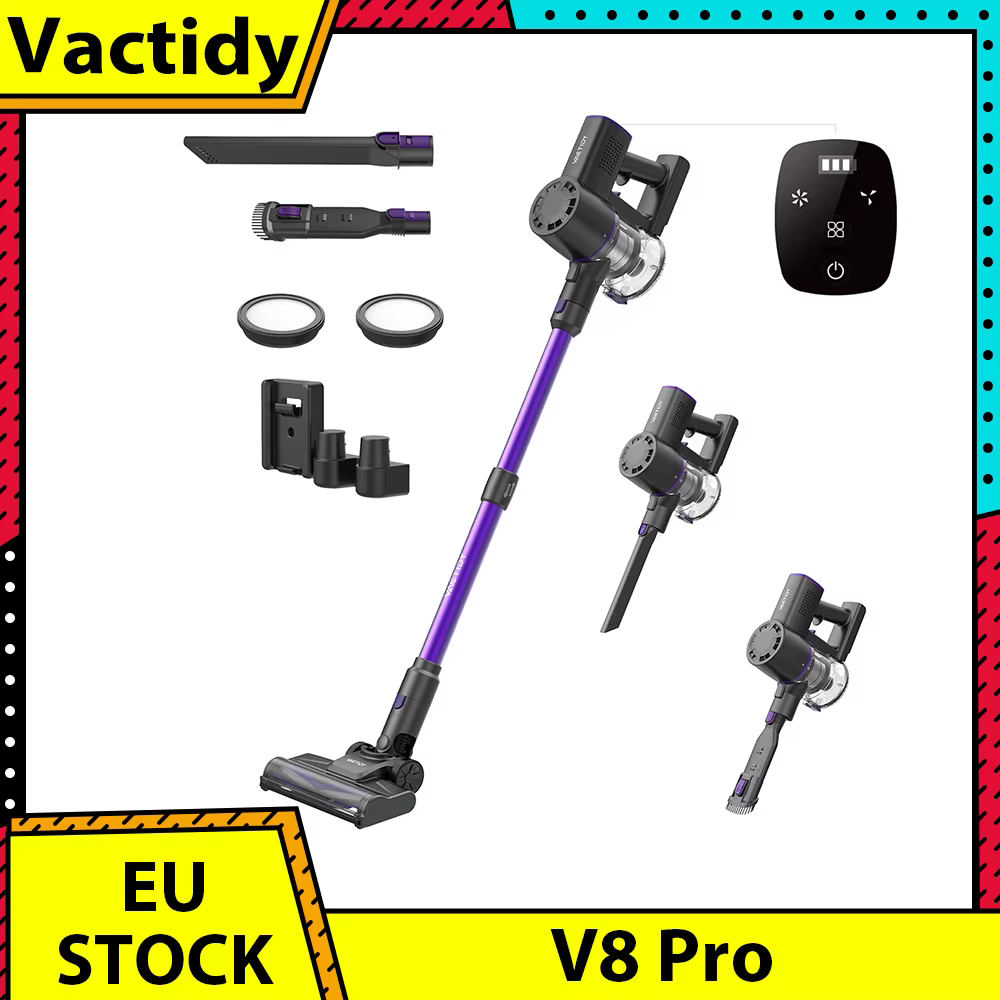 Vactidy V8 Pro Cordless Vacuum Cleaner with Upgraded Floor Brush, Powerful Stick Vacuum with Touch Display, Self-Standing Design