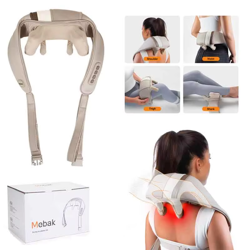 Mebak N1 Electric Neck Shoulder Massager With Heat 6D Kneading Massage Pillow body Trapezius Neck and Cervical Massage Shawl