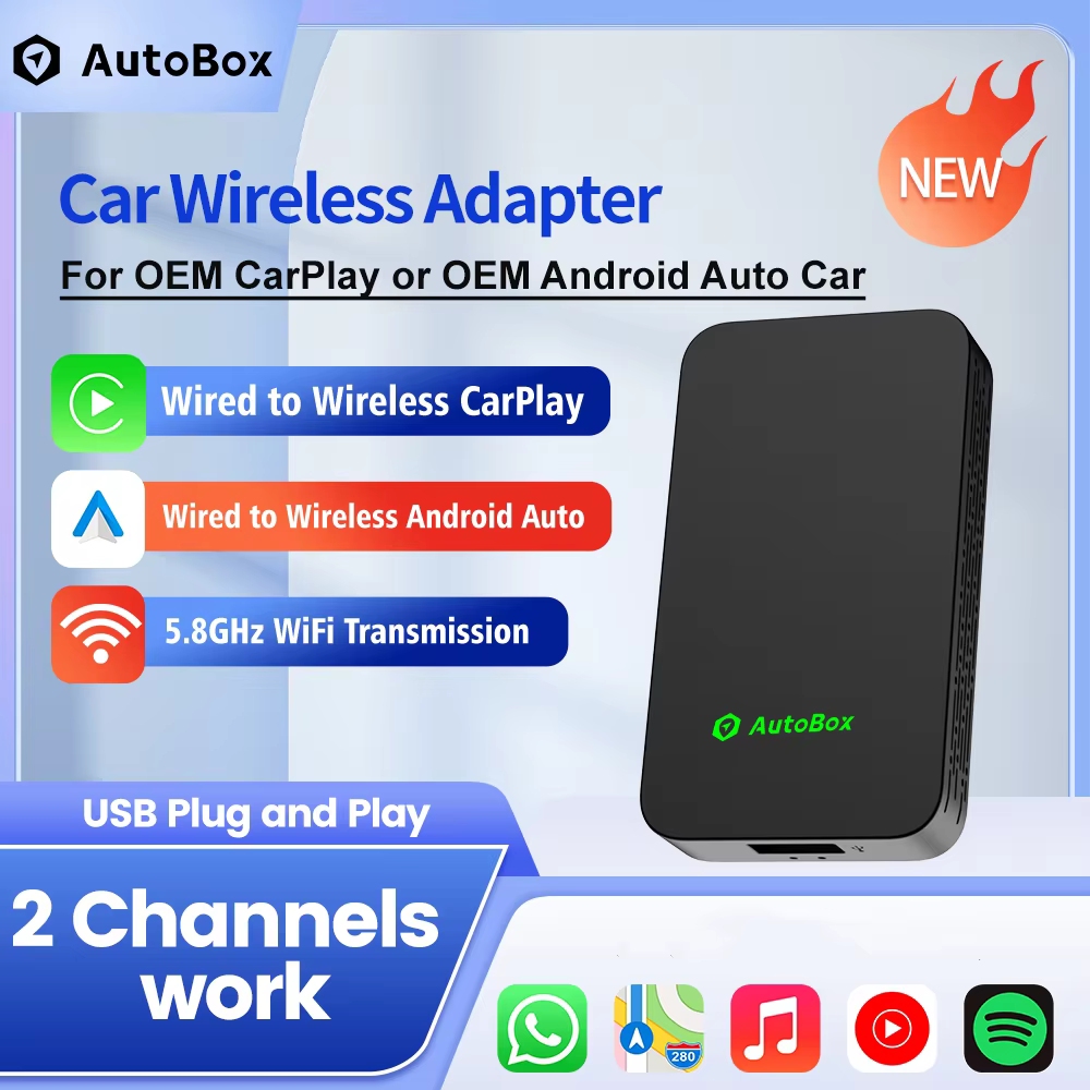 Autobox 2air Wireless CarPlay Mini Adapter Android Auto Dongle IOS Car Play Box for iOS & Android Spotify BT Wifi Auto Connect