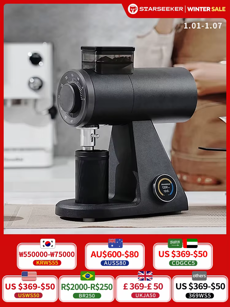 STARSEEKER AK74 Electric Coffee Grinder 74MM Flat Titanium Burr Espresso Brew Coffee Bean Grinder Speed Regulation Black White