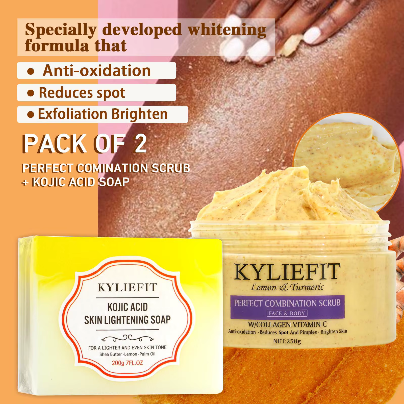 KYLIEFIT Turmeric Reduce Spots Scrub, Skin Glowing, Ultra Hydrating and Exfoliating Scrub for Nourishing Essential Body Care