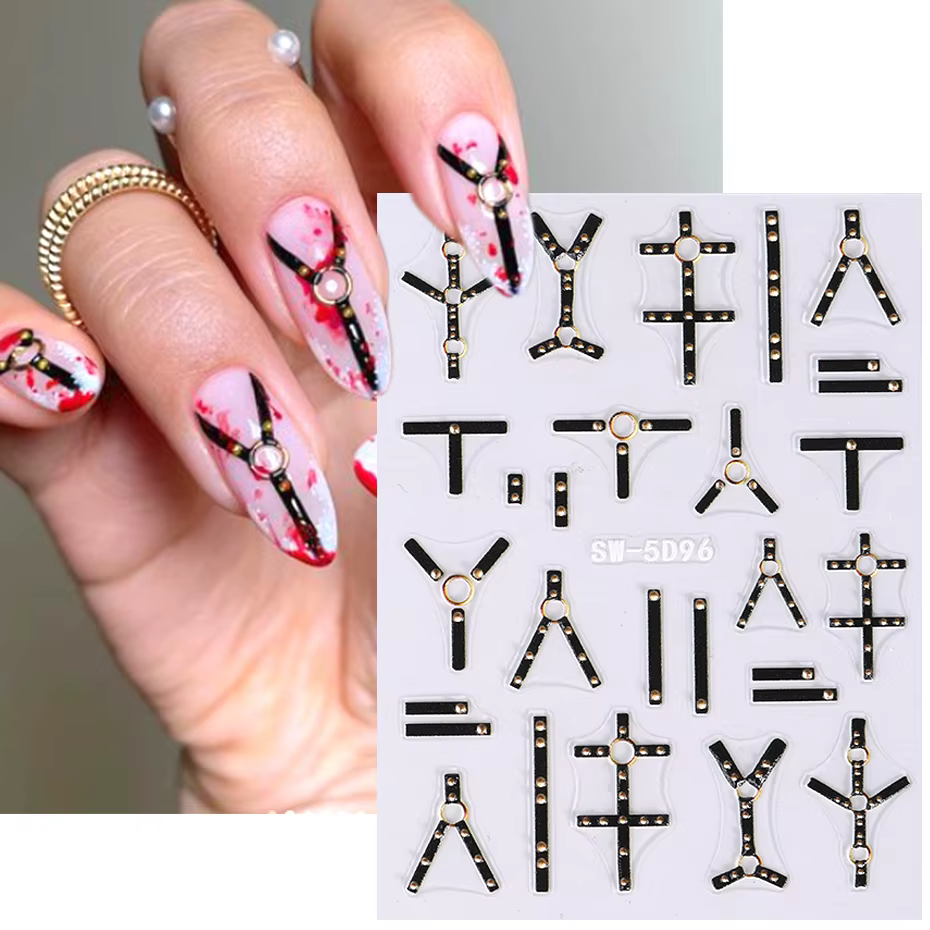 Gothic Nails Stiletto 5D Embossed Stickers Black Belt Winter Halloween Pumpkin Skull Spider Web Gel Polish Engraved Nail Decor