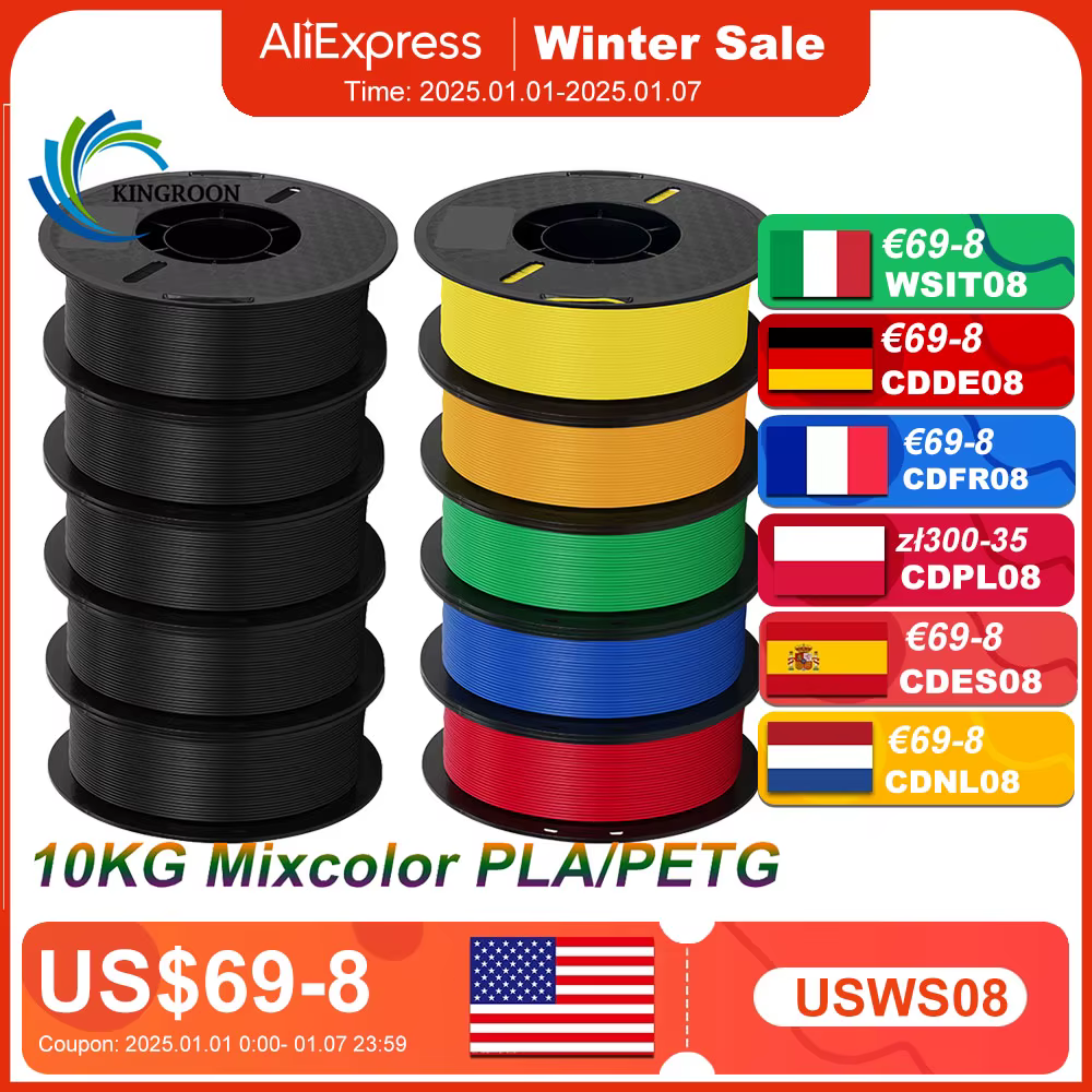 KINGROON 10KG PLA Filament PETG 3d Filament 1.75mm For 3D Printer Filament Bundle Mixed colors FDM Printing Material Fast Ship