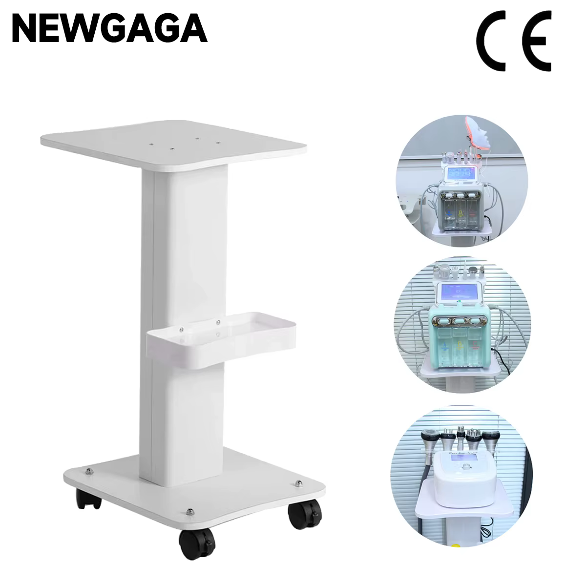 Multifunction Beauty Equipment Cart White Desktop Rolling Trolley Cart Small Bubble Medical Cart with Handle Storage Tray Brake