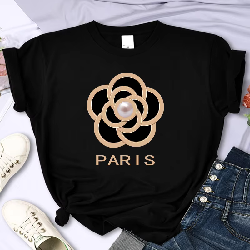 Luxury Brand Flower For Women's High-Quality Summer Printing T-shirt 100% Cotton Casual Oversized Y2k Personality Sleeve O-neck