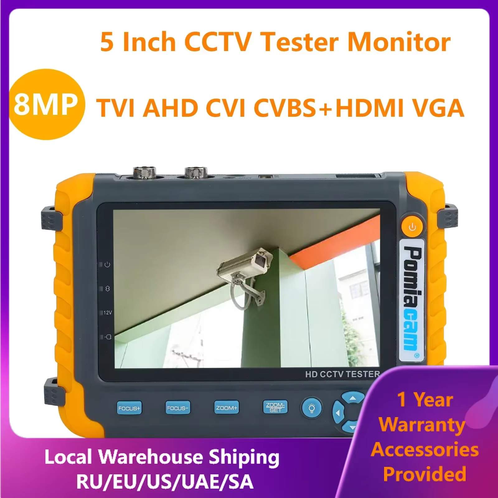 5.0 inch Monitor CVBS 8MP AHD/CVI/TVI 4-In-1 Camera Tester IV8W Tester Portable Tester Support PTZ Audio VGA HDMI Input