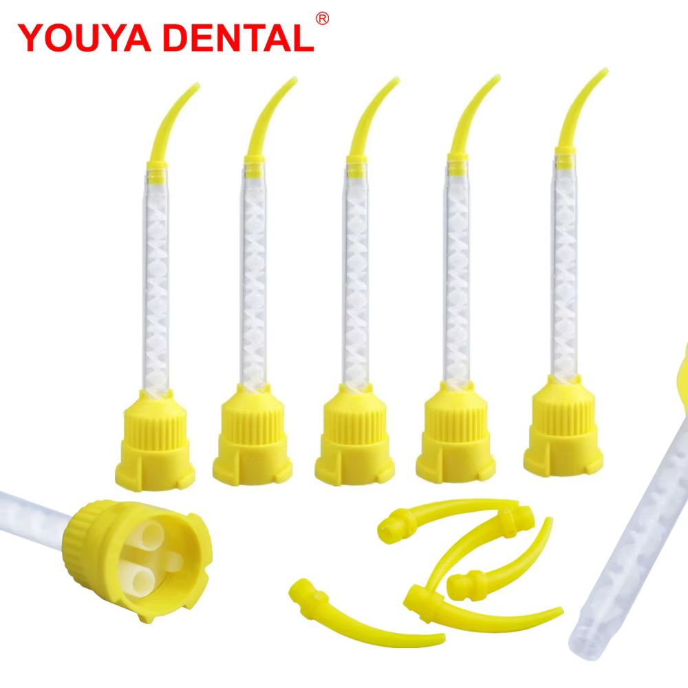 50/ 100pcs Silicon Dental Impression Material Mixing Tips Yellow  Disposable Tube Dentistry Rubber Conveying Mixing Head Nozzle