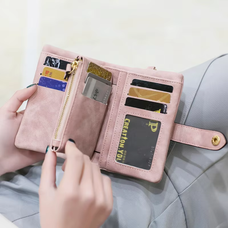 MIYIN 2024 New Wallet Women's Short Korean Cute Buckle Double Discount Multi Card Change Handbag