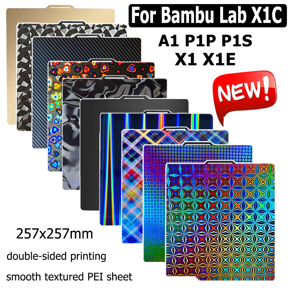 For Bambu Lab Build Plate P1P P1S A1 X1 X1-Carbon PEI Sheet New Spring Steel Double Sided Heated Bed for Bambulab Bamboo P1S X1C