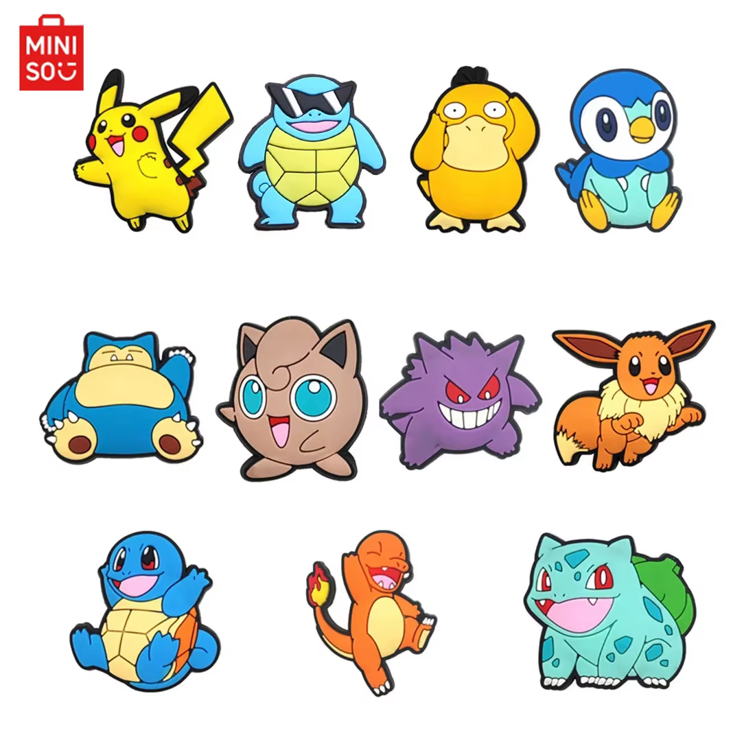 MINISO 11pcs/set  Cool Pikachu Squirtle for Cartoon Shoe Charms Decoration Accessories for Classic Clog Gifts