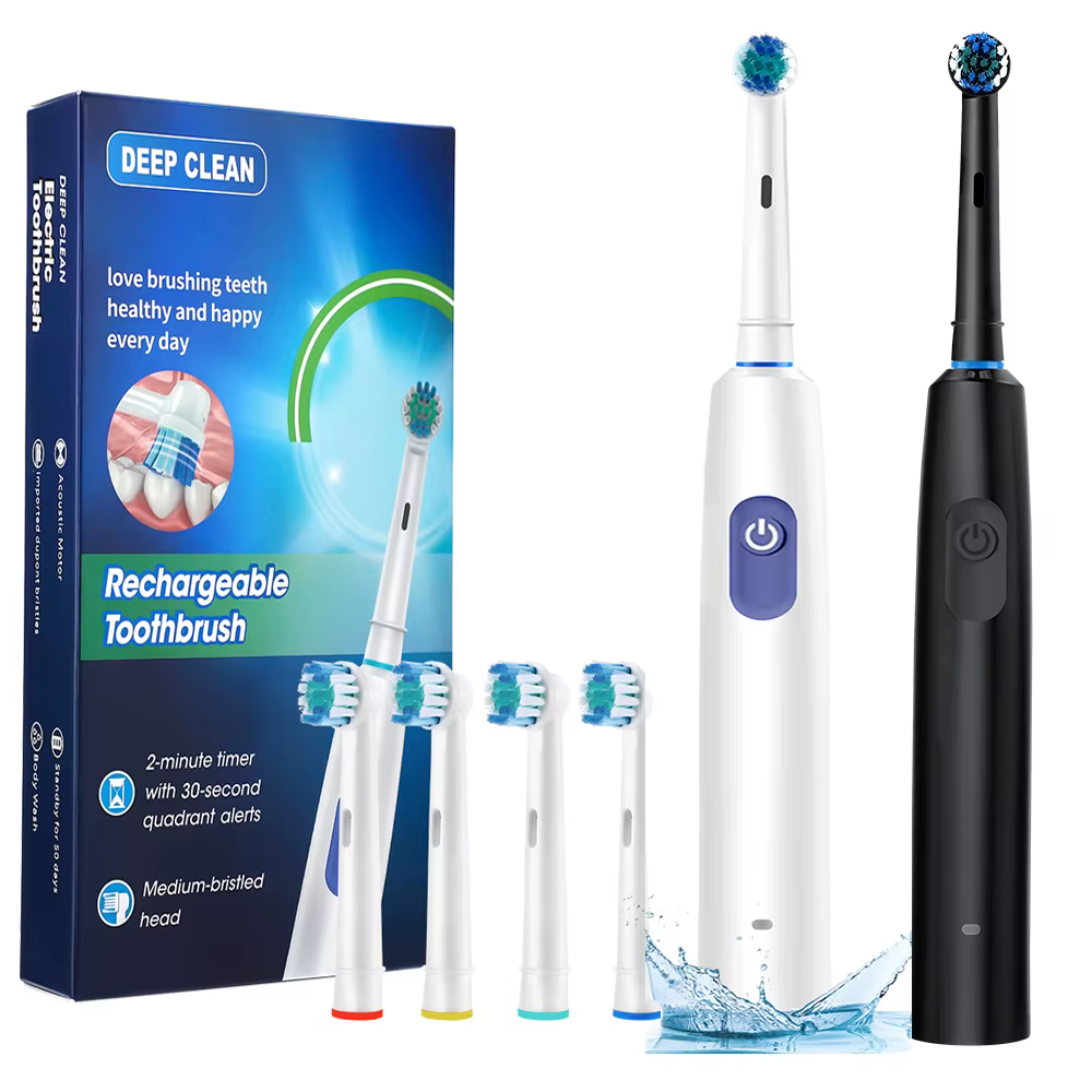 Electric Toothbrush Rotary Teethbrush for Adults Rotating Electric Toothbrushes with 4 Soft Brush Heads Teeth Whitening