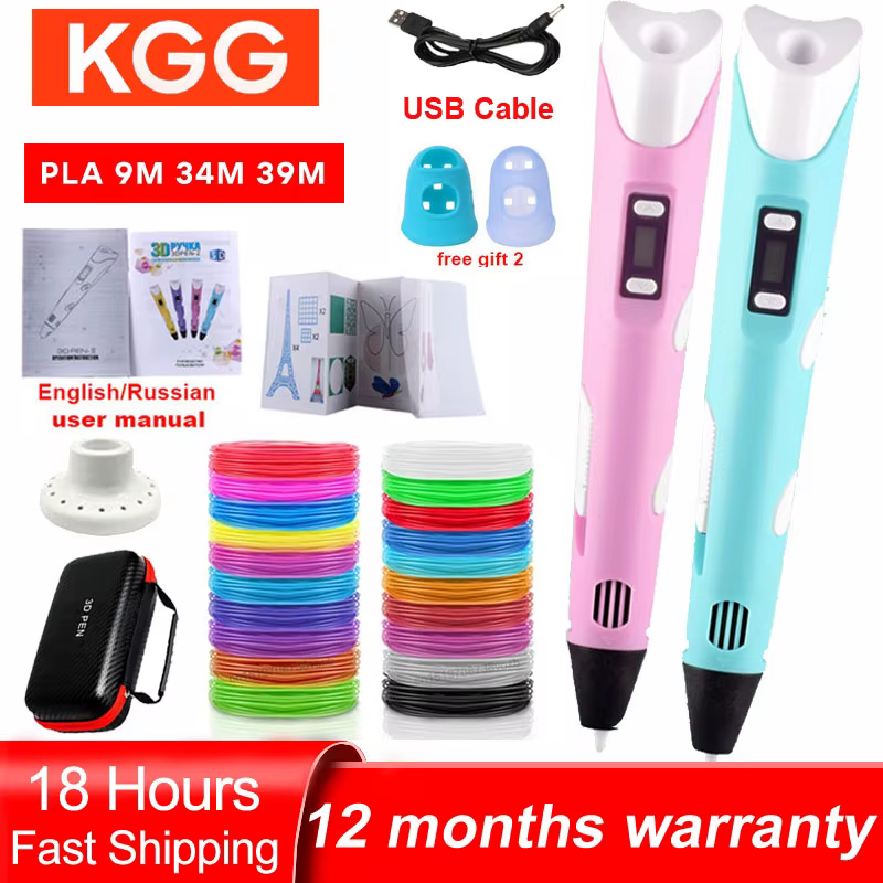 3D Printing Pen DIY Drawing Pens 9/50/100M 1.75mm PLA Filament Birthday Christmas Gifts For Kids Children With Power Travel Case